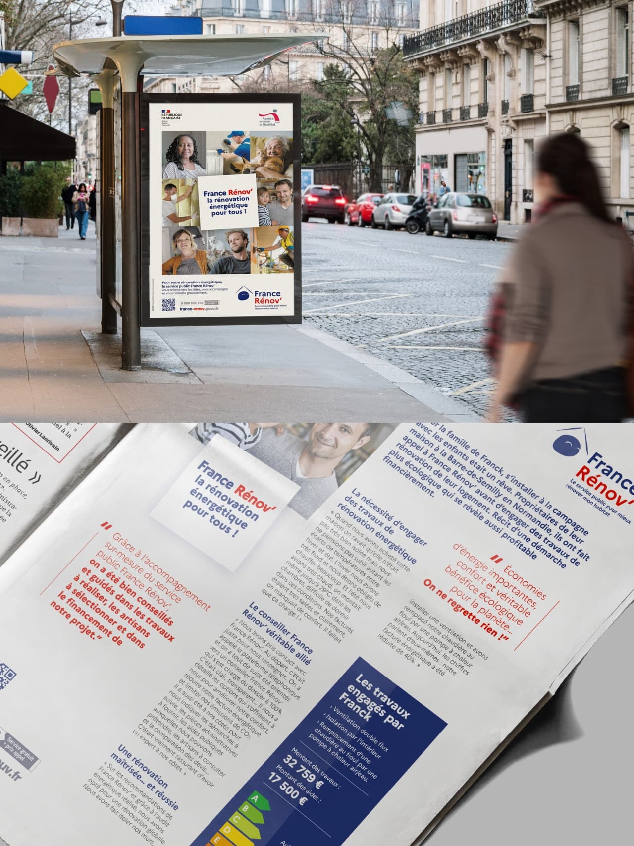 Affiche de la campagne sur un abribus et dans un magazine